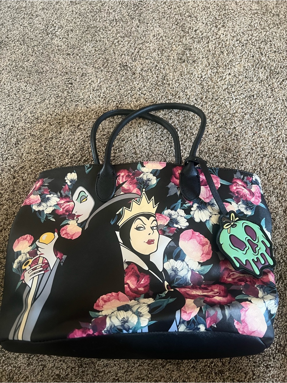 Loungefly Black Tote with Ursula and Pink Floral Print - Picture 2 of 3